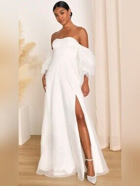 Lulus True Excellence White Bustier Off-the-Shoulder Gown Dress